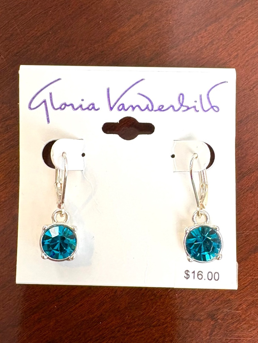 Gloria Vanderbilt Teal Blue Faceted Dangle Earrings in Silver Tone